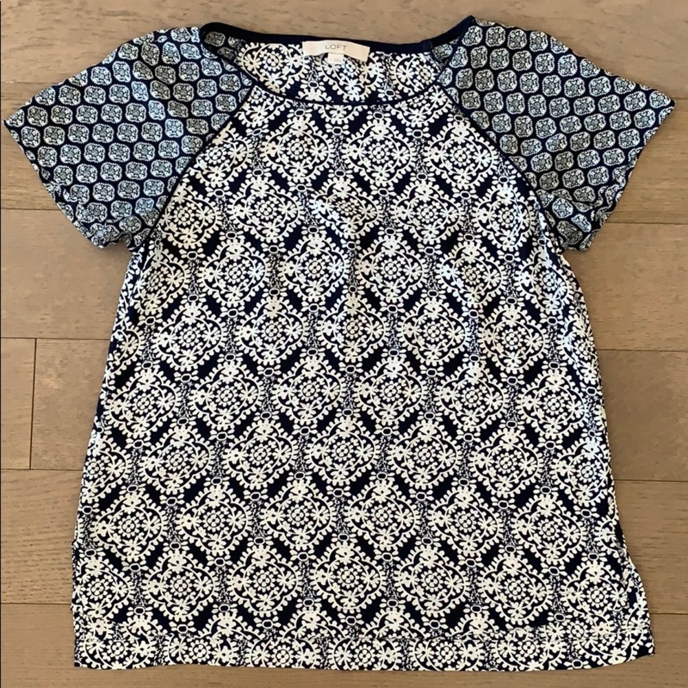 Ann Taylor Loft Navy & White Paisley Print Blouse